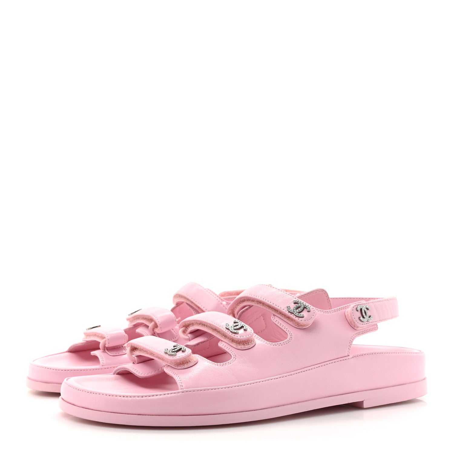 Lambskin Crystal CC Velcro Dad Sandals 38 Light Pink