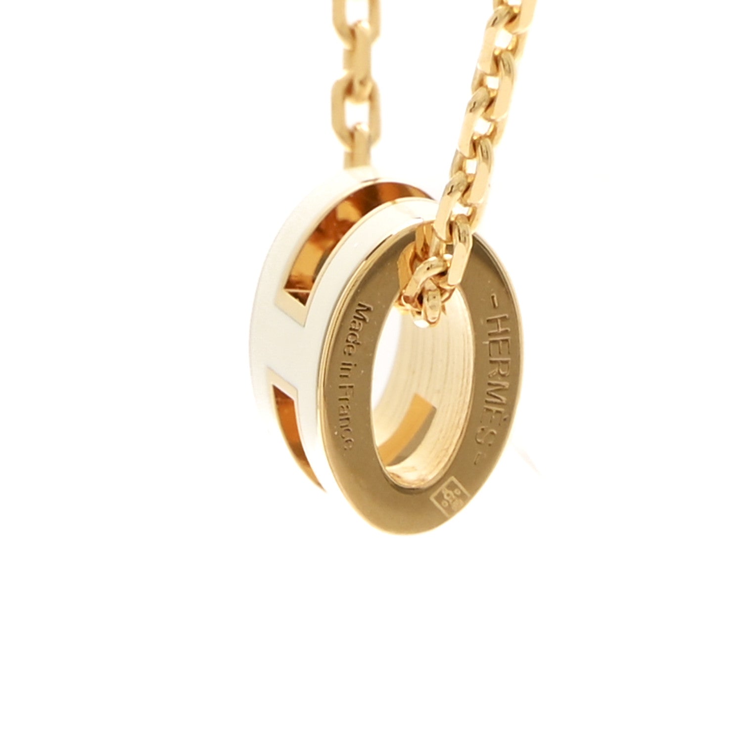 Lacquered Gold Mini Pop H Pendant Necklace White