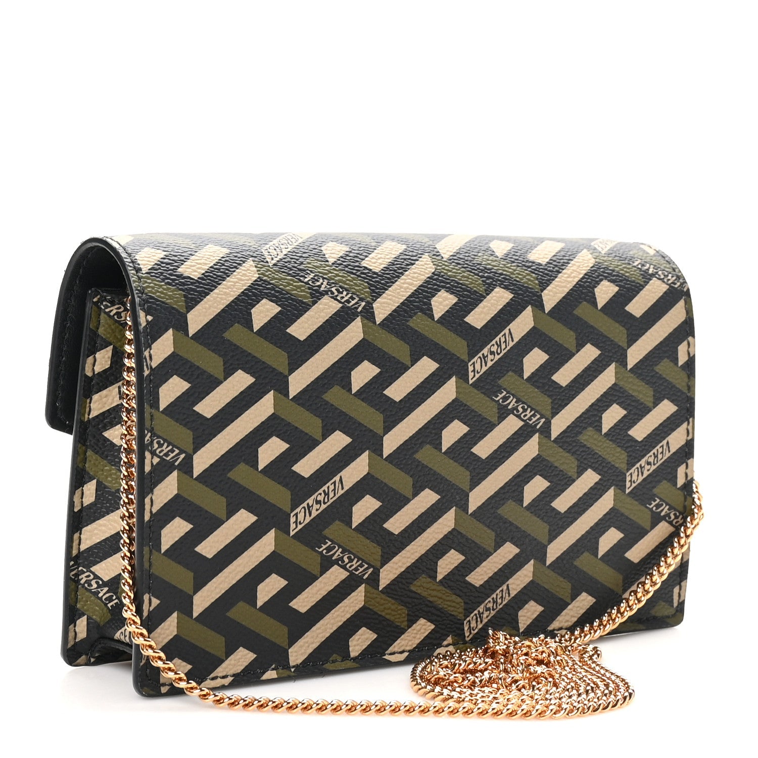 Coated Canvas Virtus La Greca Signature Shoulder Bag Black Khaki