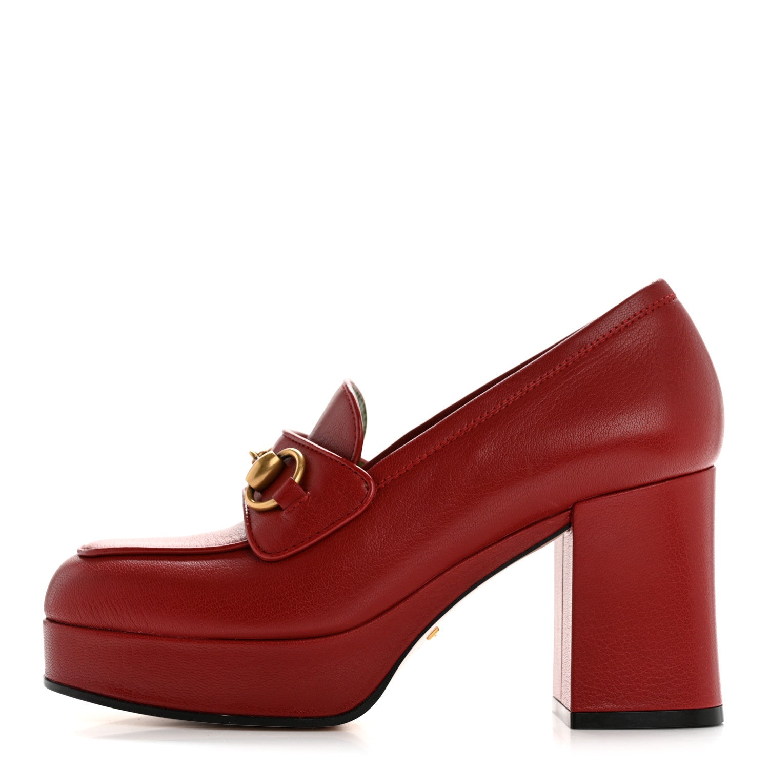 Goatskin Houdan Mid Heel Platform Loafers 35.5 Hibiscus Red