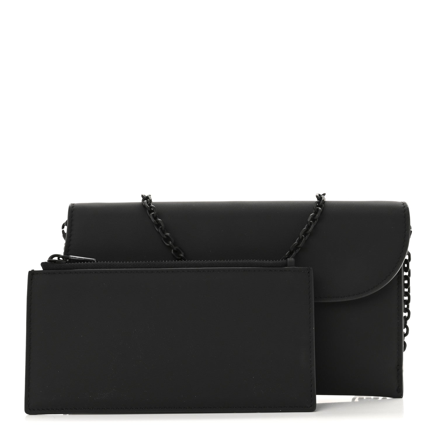 Ultra Matte Calfskin Saddle Chain Wallet Pouch Black
