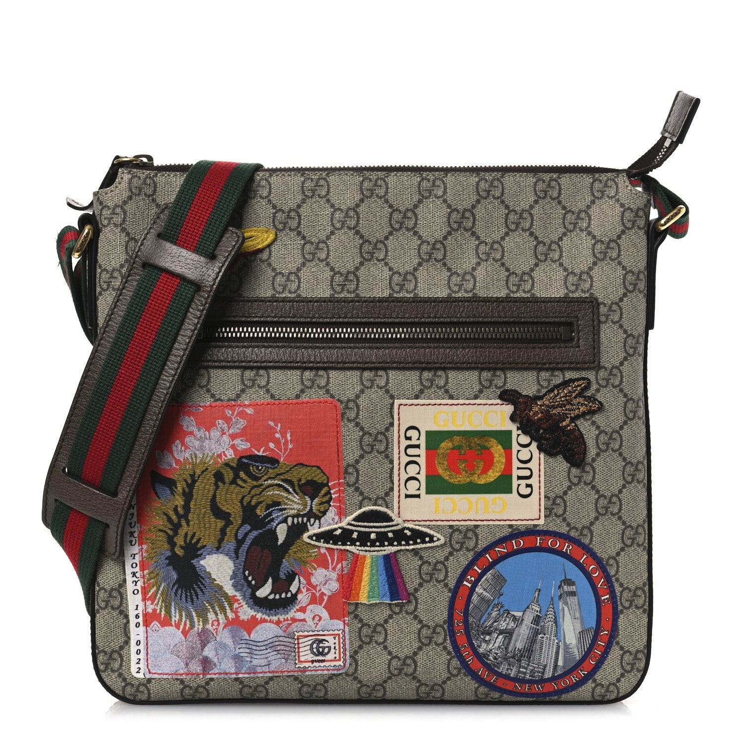 Soft GG Supreme Monogram Courrier Web Medium Flat Messenger Bag Beige New Acero Multicolor