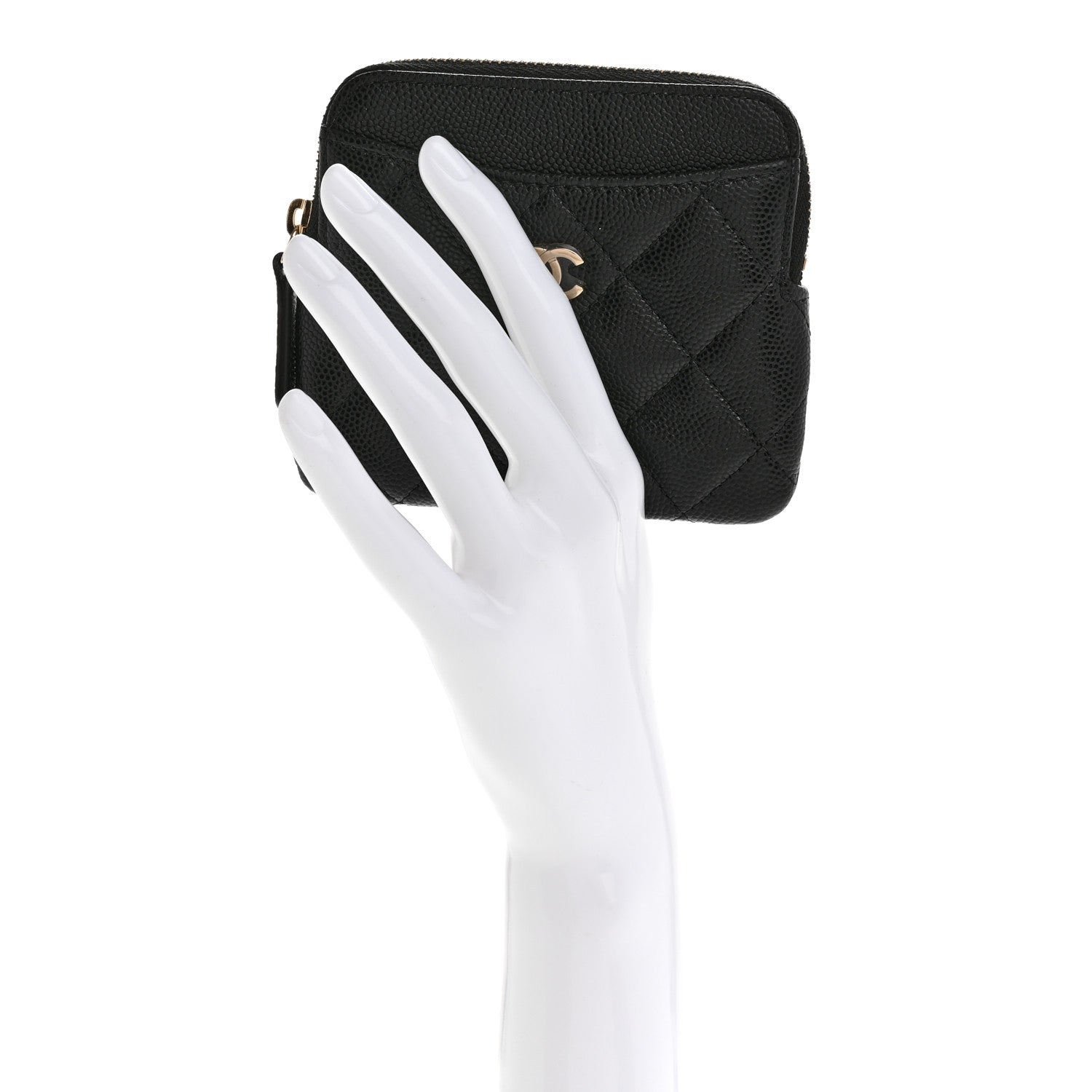 Caviar Quilted Zip Card Holder Wallet Black