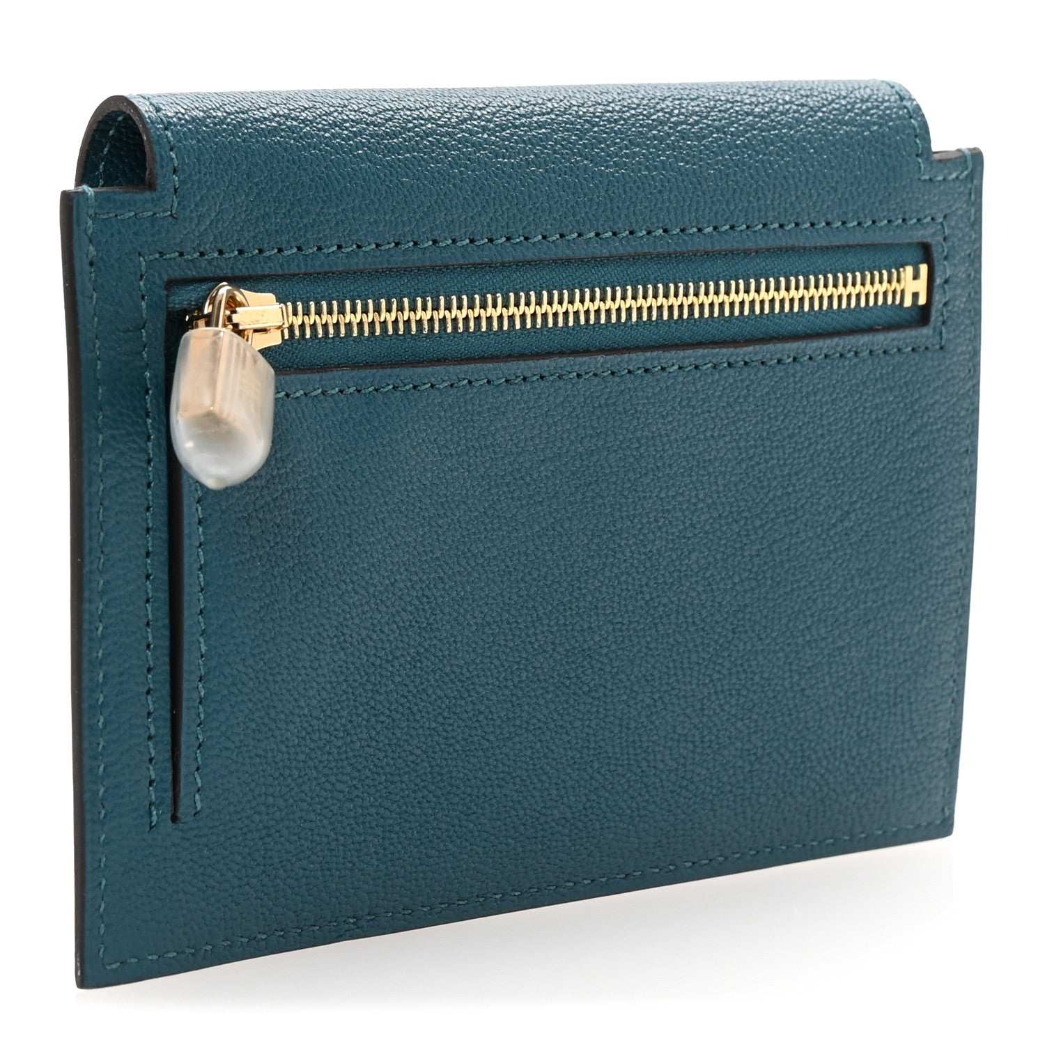 Chevre Mysore Kelly Pocket Compact Wallet Vert Bosphore