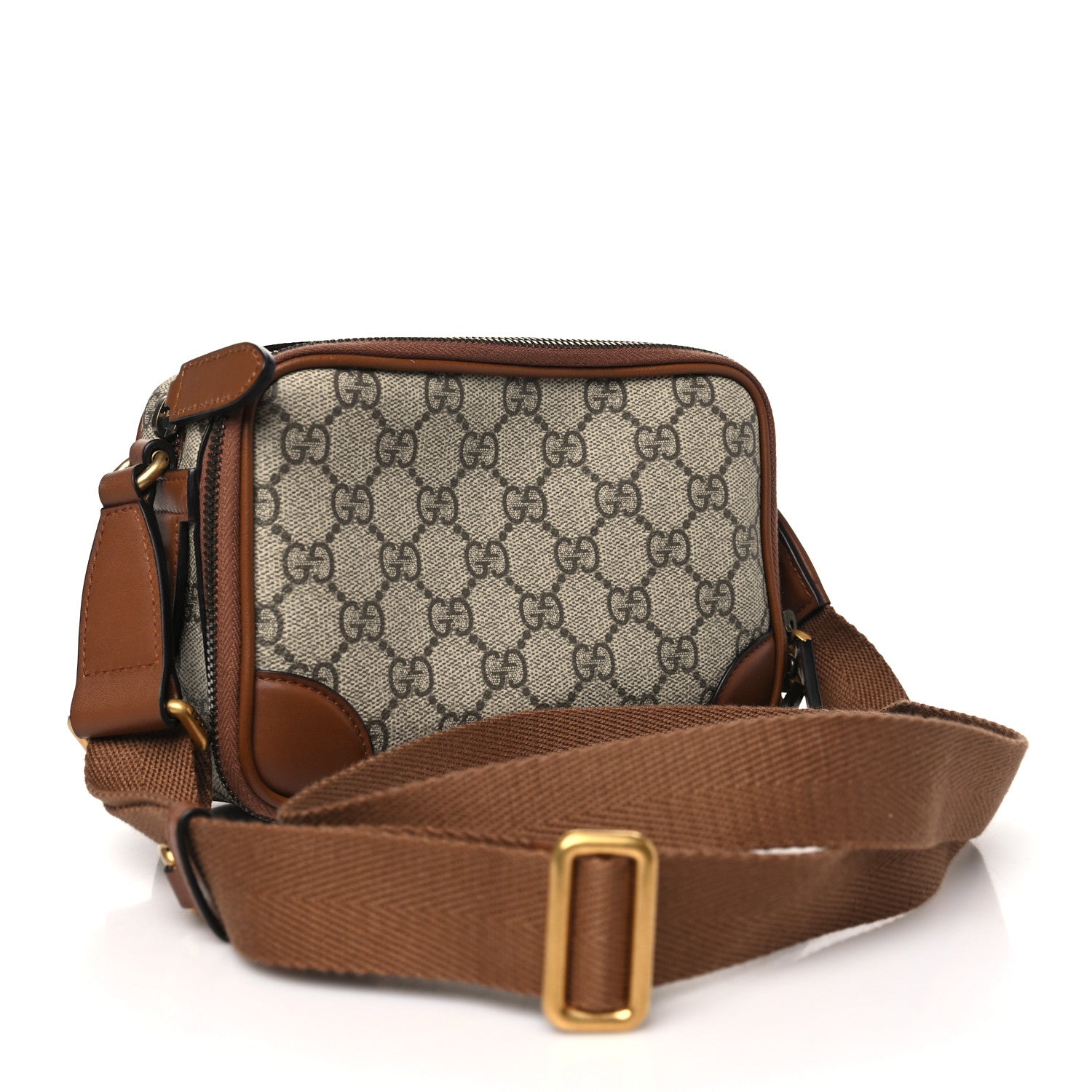 GG Supreme Monogram Textured Calfskin Emblem Mini Crossbody Beige Dark Brown
