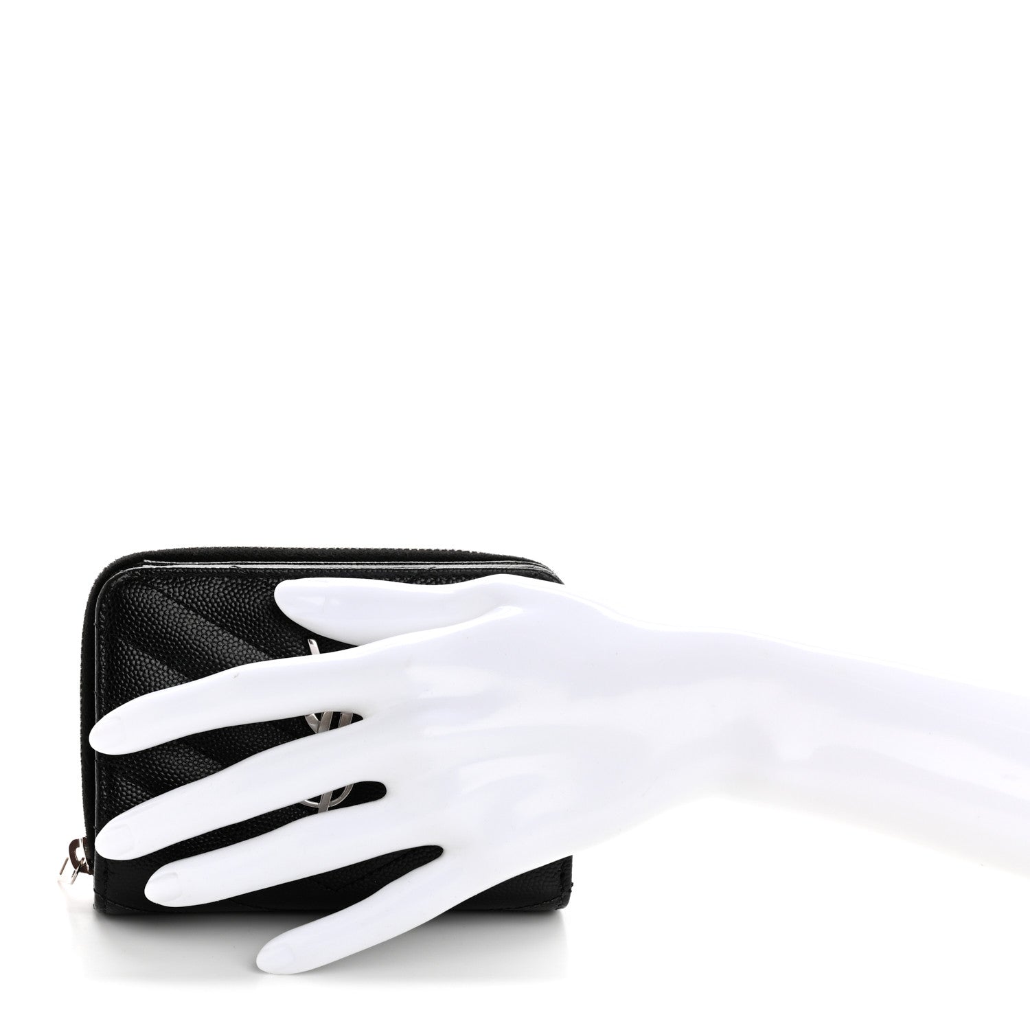 Grain De Poudre Matelasse Chevron Monogram Compact Zip Around Wallet Black