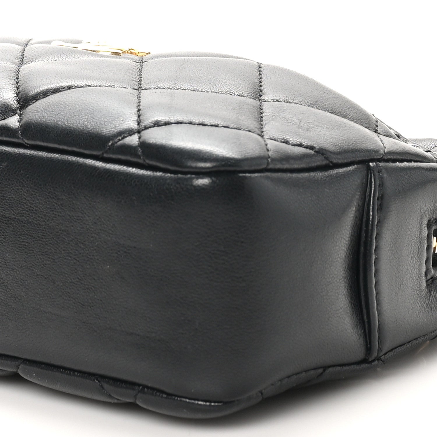 Shiny Lambskin Quilted Mini Camera Case Black