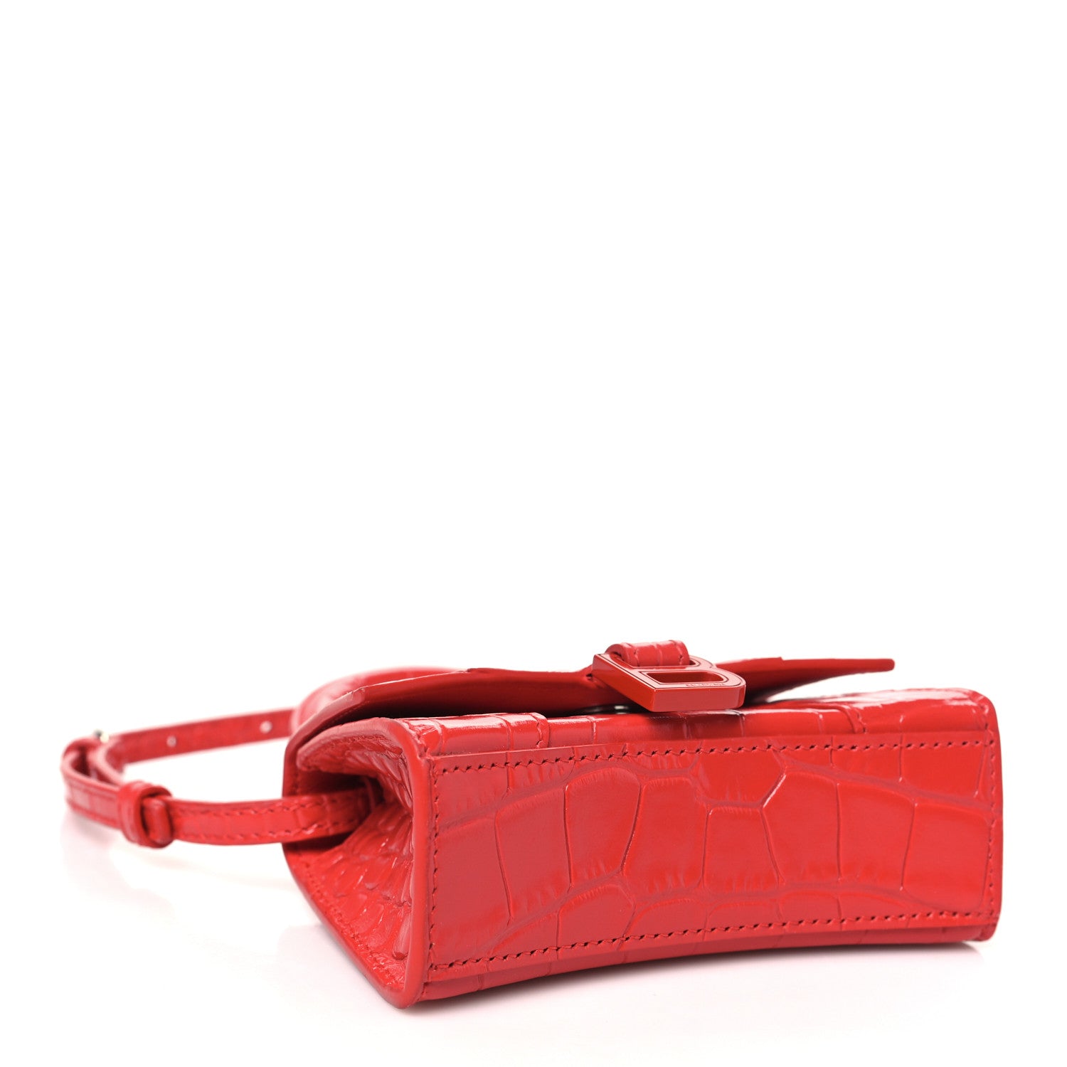 Shiny Calfskin Tonal B Crocodile Embossed Hourglass Top Handle Bag Mini Bright Red