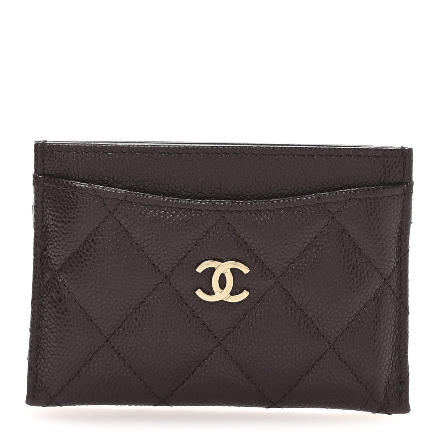 Caviar Quilted Card Holder Dark Brown