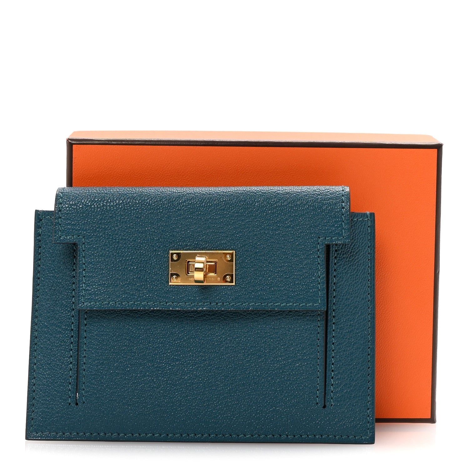 Chevre Mysore Kelly Pocket Compact Wallet Vert Bosphore
