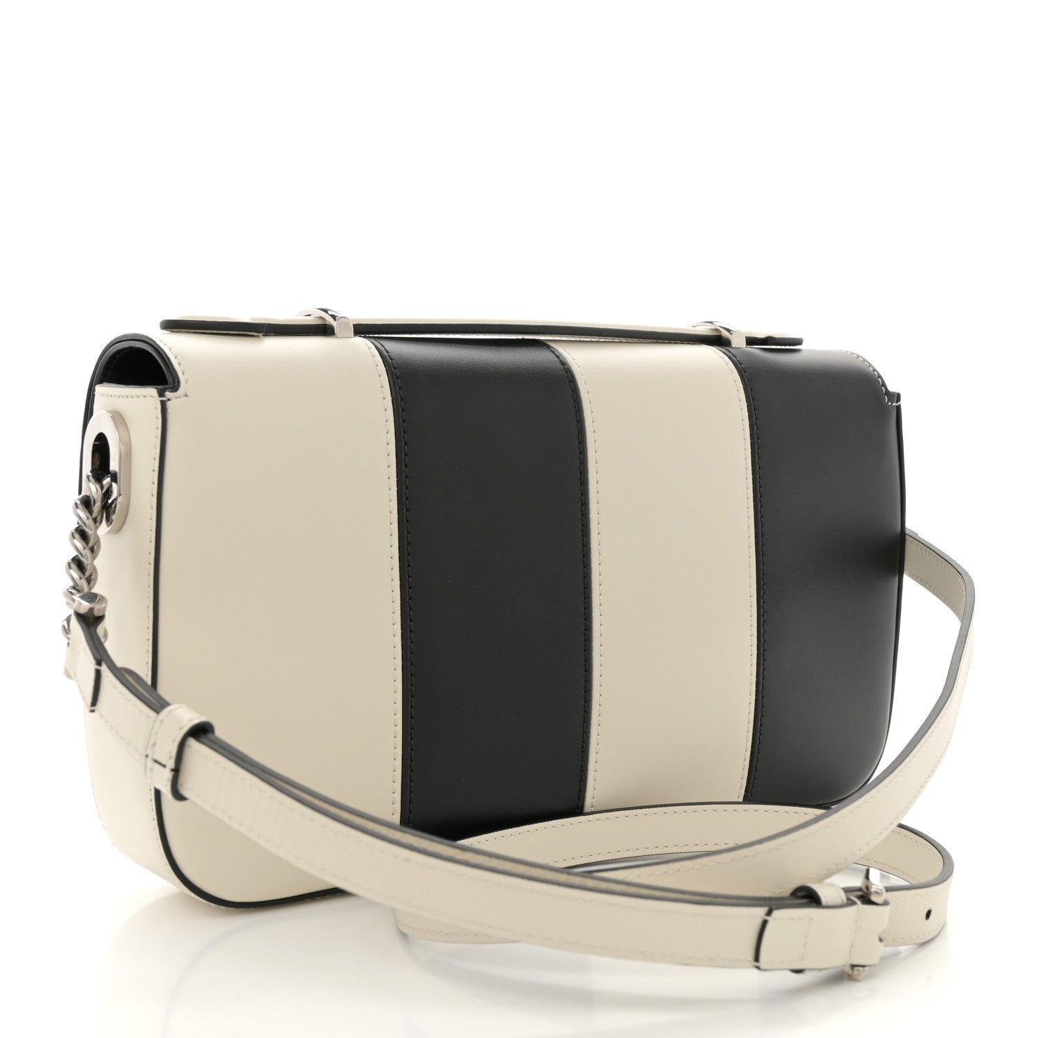 Senna Calfskin Lines Petite GG Top Handle Shoulder Bag Black Mystic White