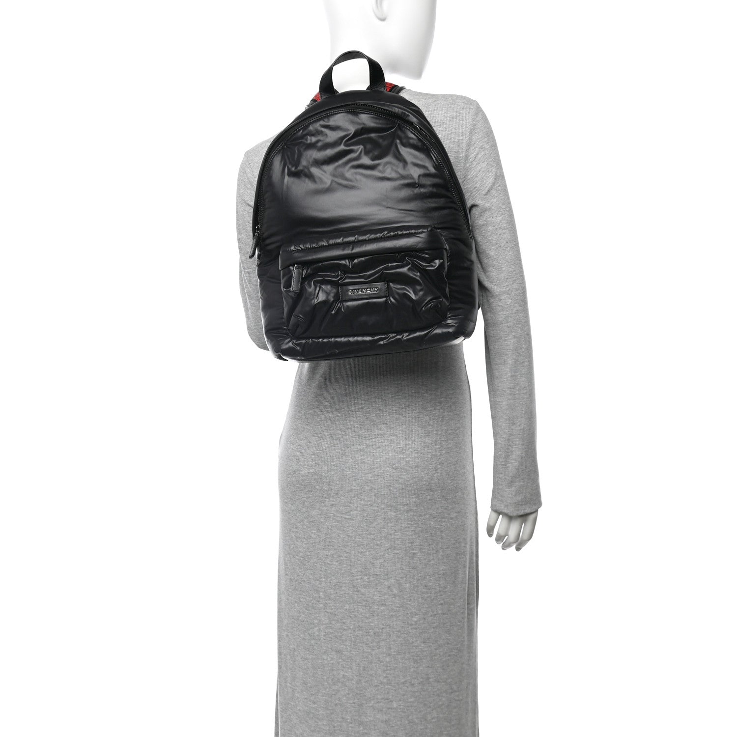 Padded Nylon Small Backpack Black Red