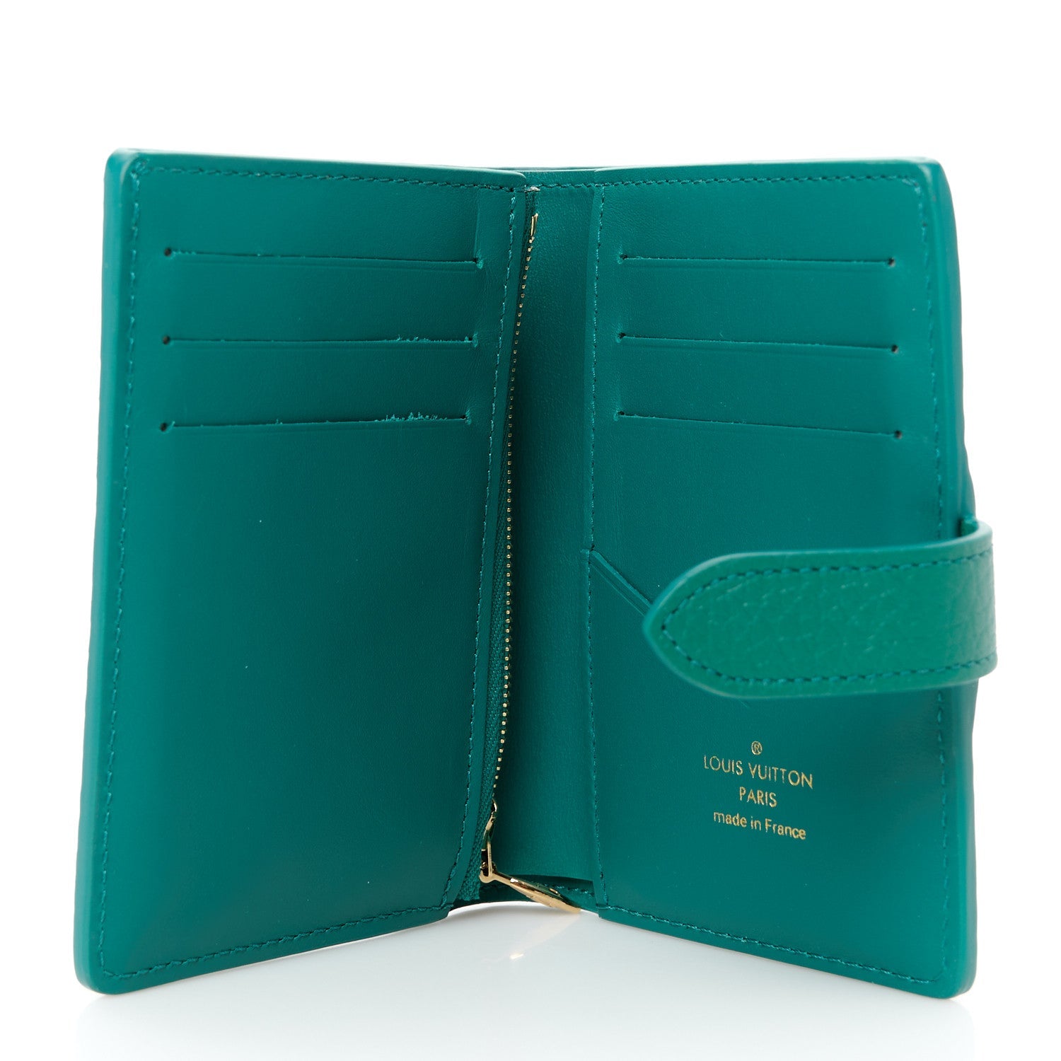 Taurillon Capucines Vertical Compact Wallet Green