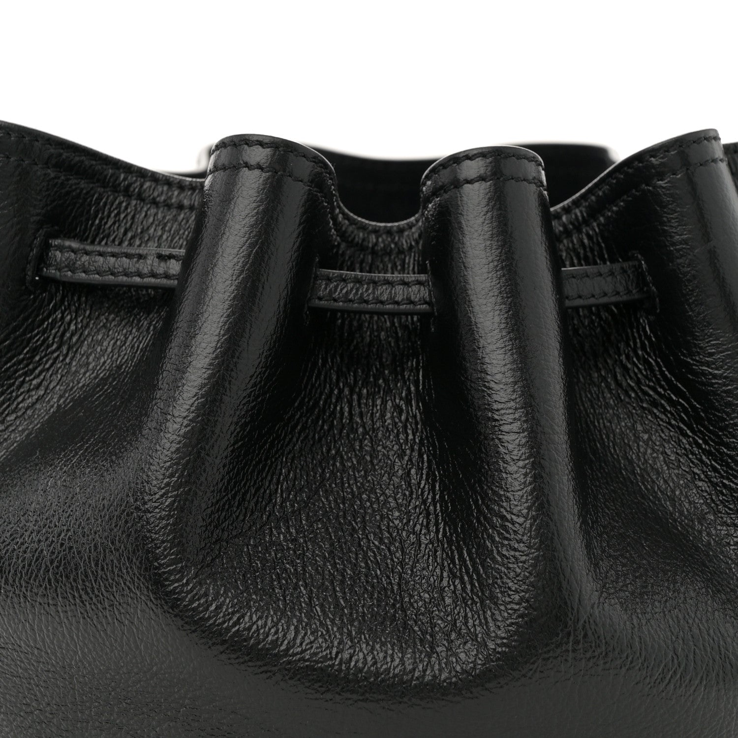 Creased Patent Calfskin Pumpkin Bag Black