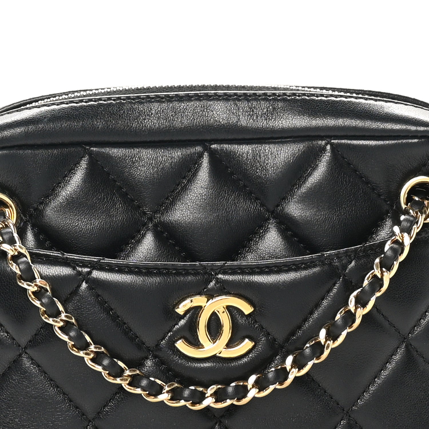 Shiny Lambskin Quilted Mini Camera Case Black