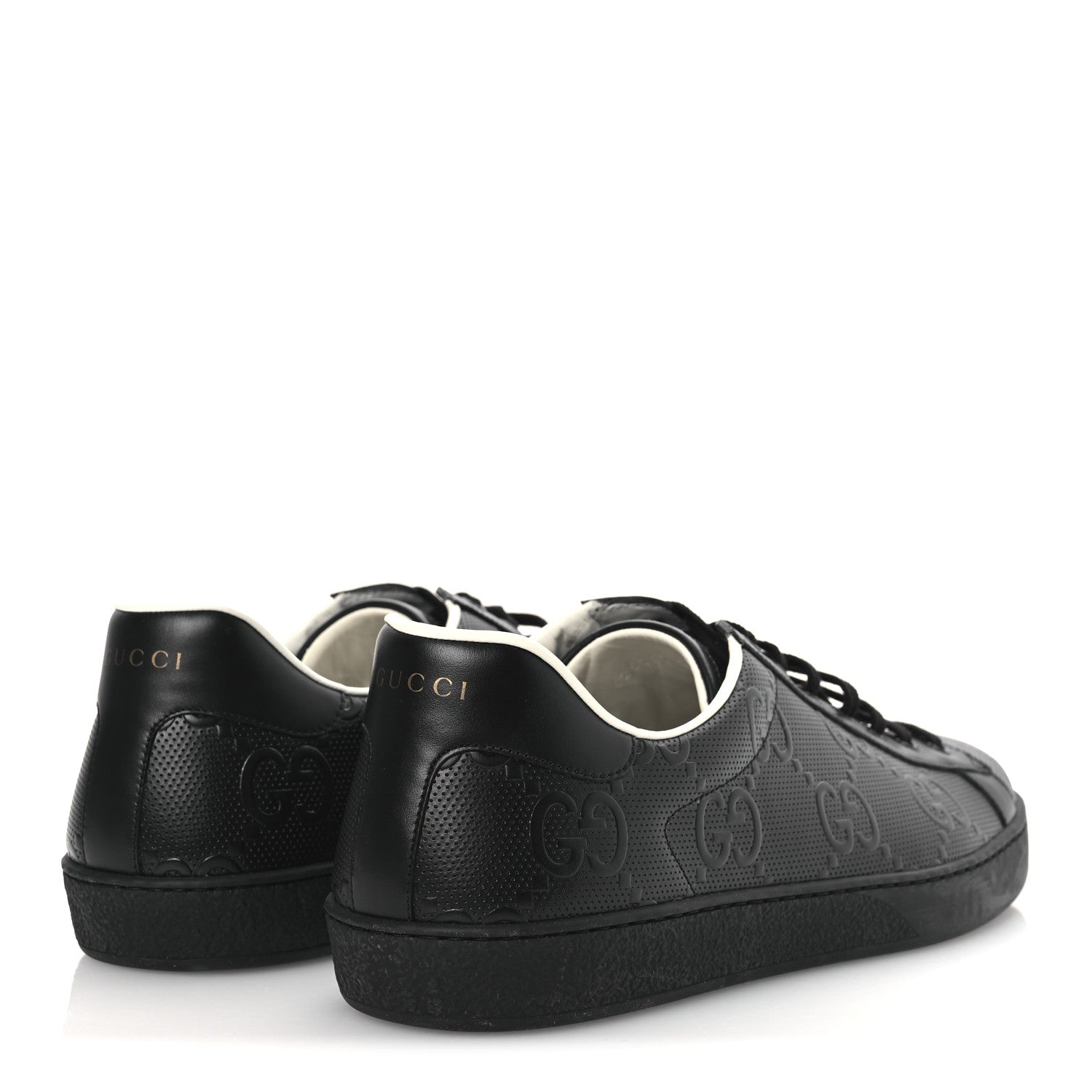 Calfskin GG Tennis Embossed Mens Ace Sneakers 13 Black