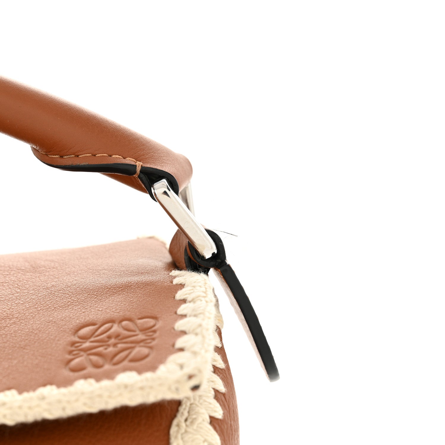 Calfskin Crochet Trim Medium Puzzle Bag Tan