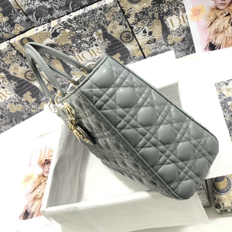 LARGE LADY BAG 32CM GRAY CANNAGE LAMBSKIN