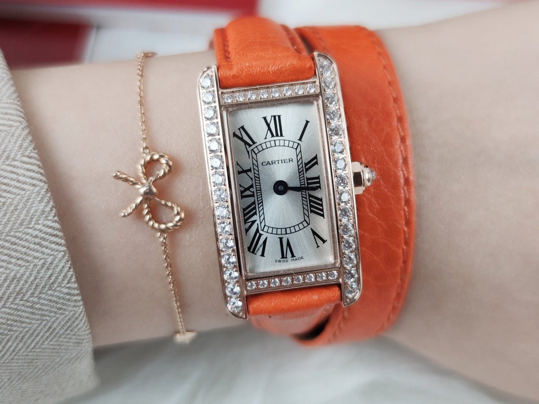 TANK AMERICAINE QUARTZ ROSE GOLD DIAMOND BEZEL SILVER DIAL