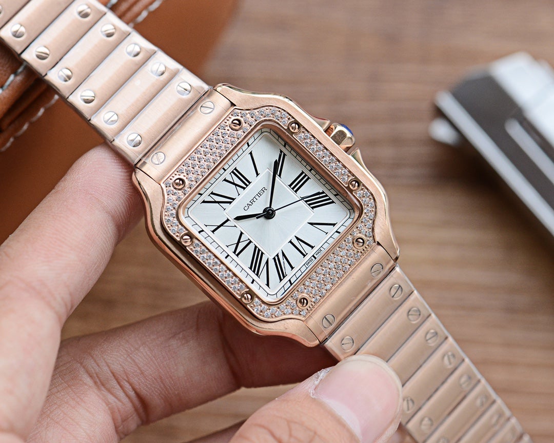 SANTOS LADY 35MM QUARTZ 35MM ROSE GOLD DIAMOND