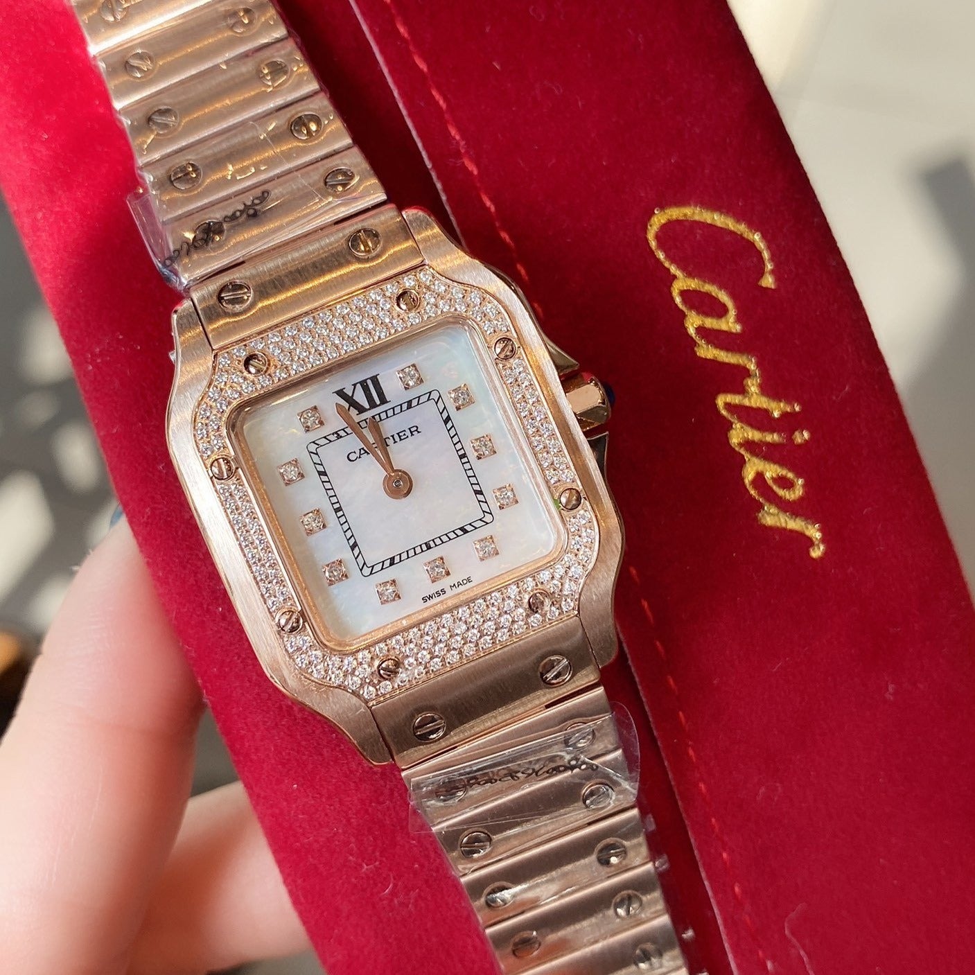 SANTOS DE CARTIE 27MM QUARTZ ROSE GOLD DIAMOND BEZEL