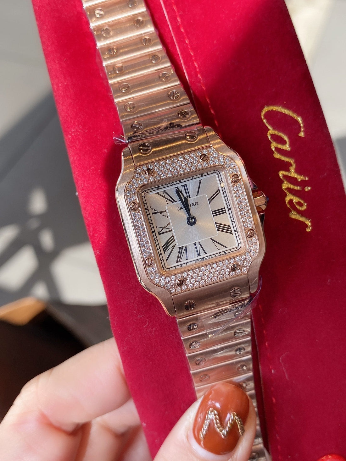 SANTOS DE CARTIE 27MM QUARTZ ROSE GOLD DIAMOND BEZEL