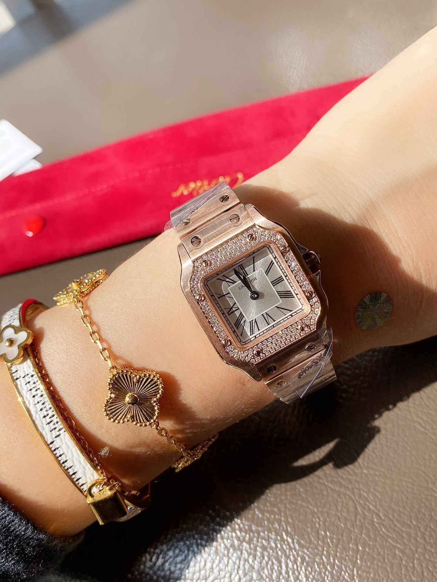 SANTOS DE CARTIE 27MM QUARTZ ROSE GOLD DIAMOND BEZEL