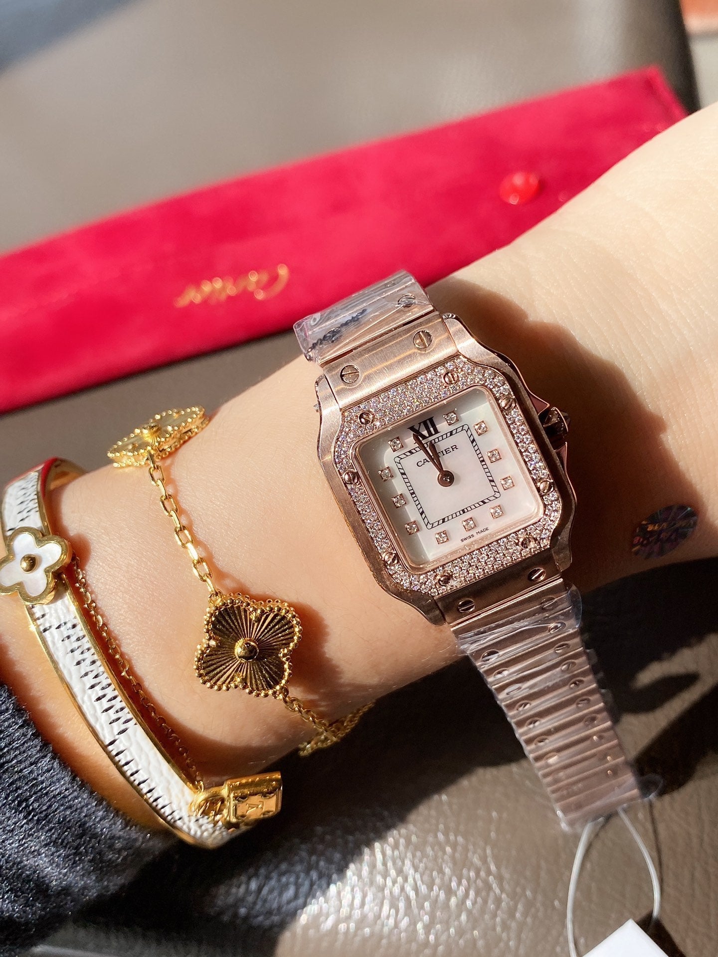 SANTOS DE CARTIE 27MM QUARTZ ROSE GOLD DIAMOND BEZEL