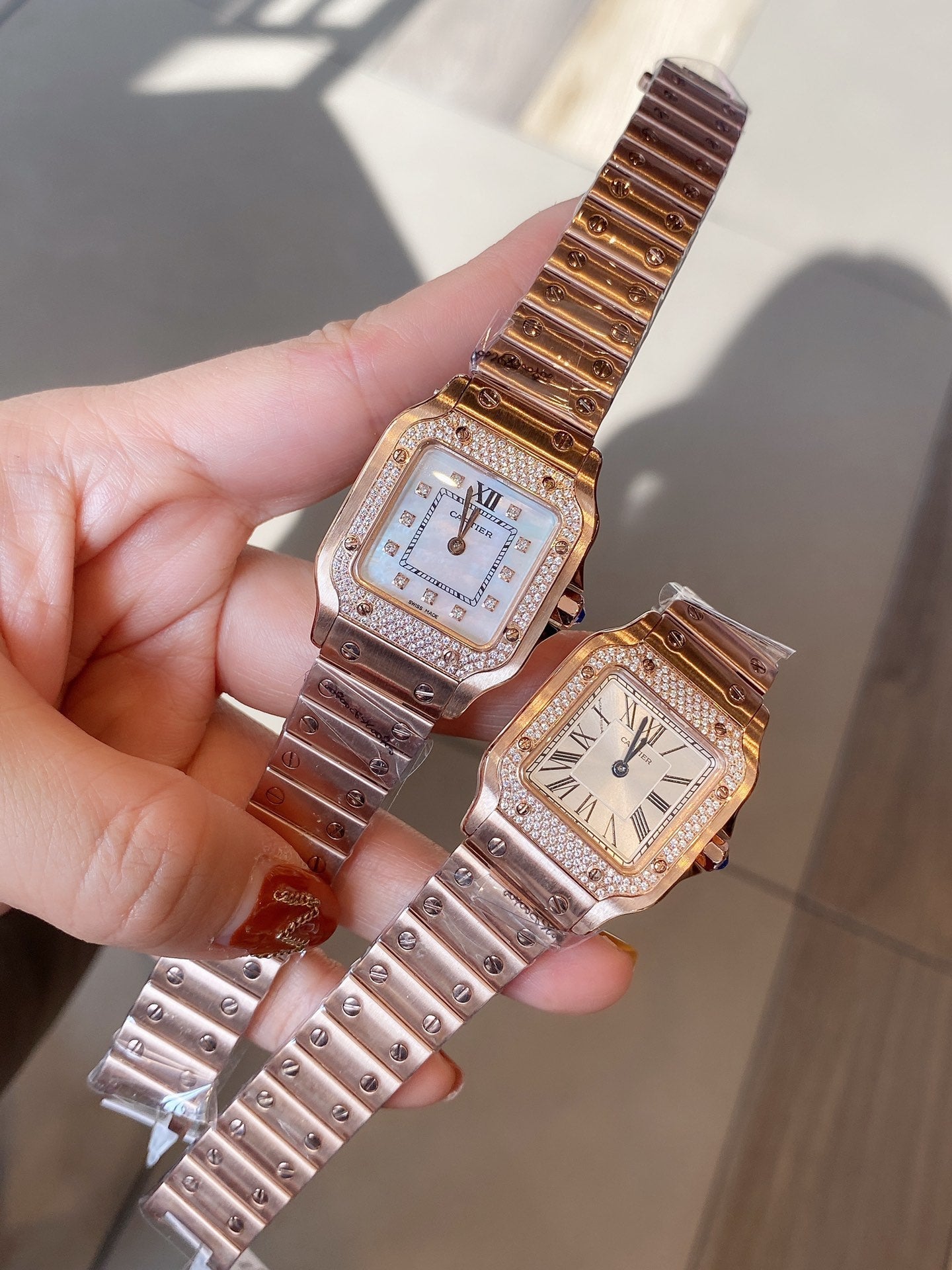 SANTOS DE CARTIE 27MM QUARTZ ROSE GOLD DIAMOND BEZEL