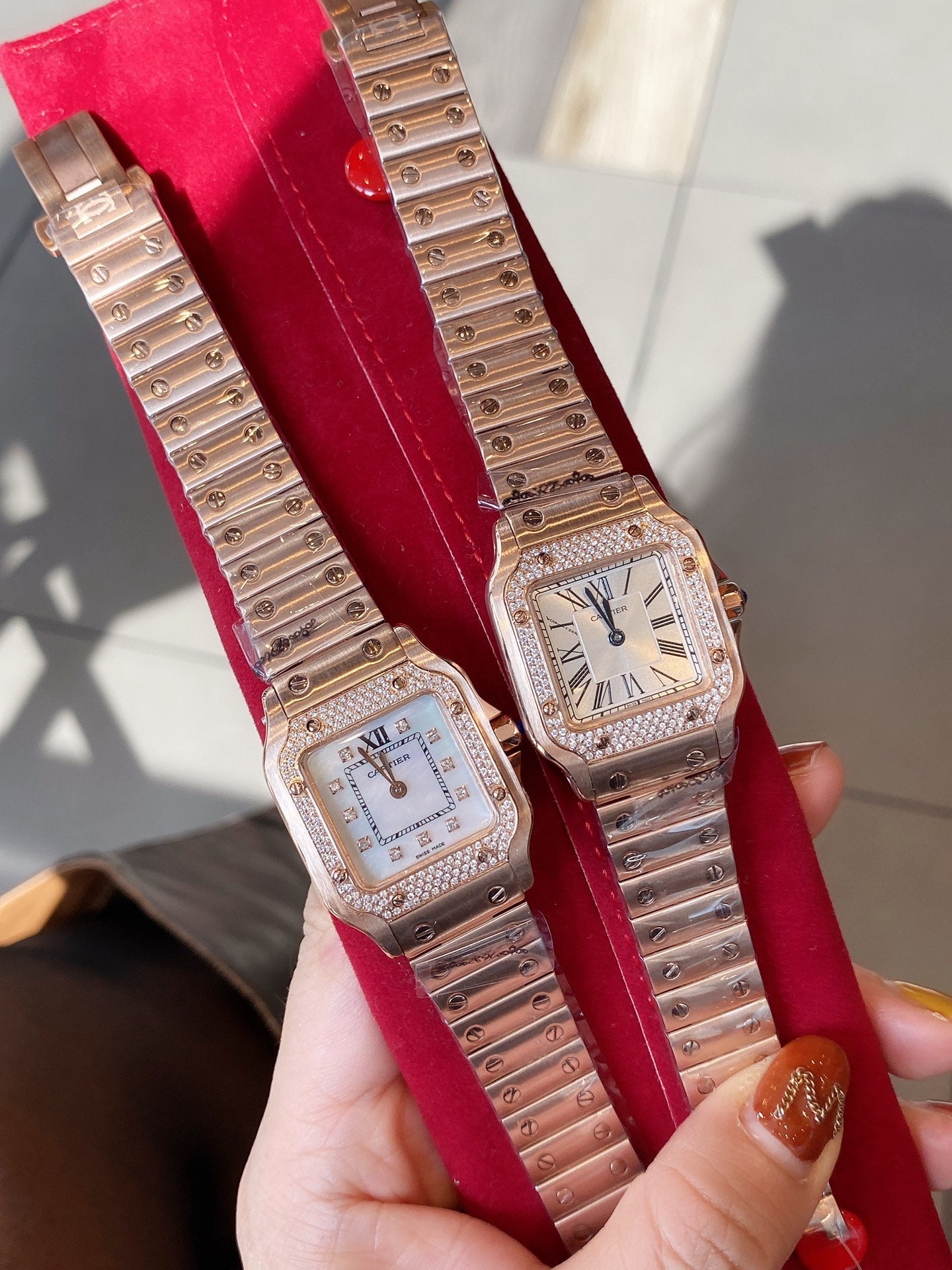 SANTOS DE CARTIE 27MM QUARTZ ROSE GOLD DIAMOND BEZEL