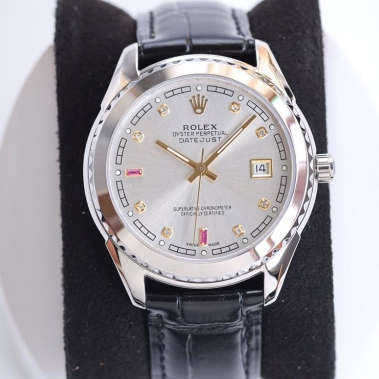 DATEJUST 40MM SMOOTH BEZEL STEEL CASE BLACK LEATHER