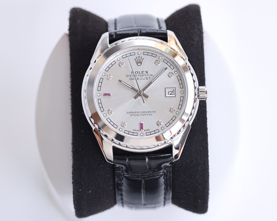 DATEJUST 40MM SMOOTH BEZEL STEEL CASE BLACK LEATHER