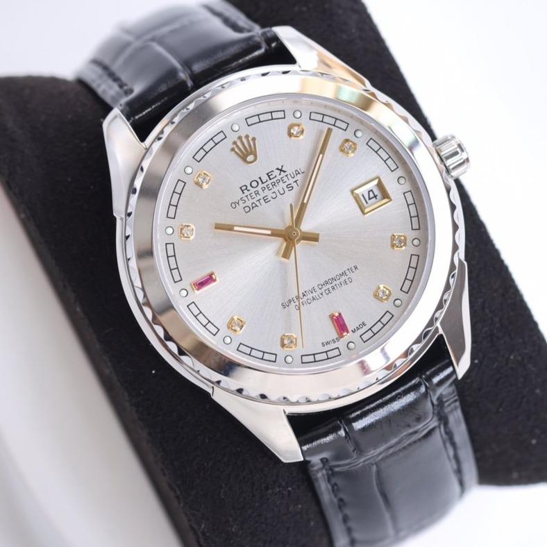 DATEJUST 40MM SMOOTH BEZEL STEEL CASE BLACK LEATHER