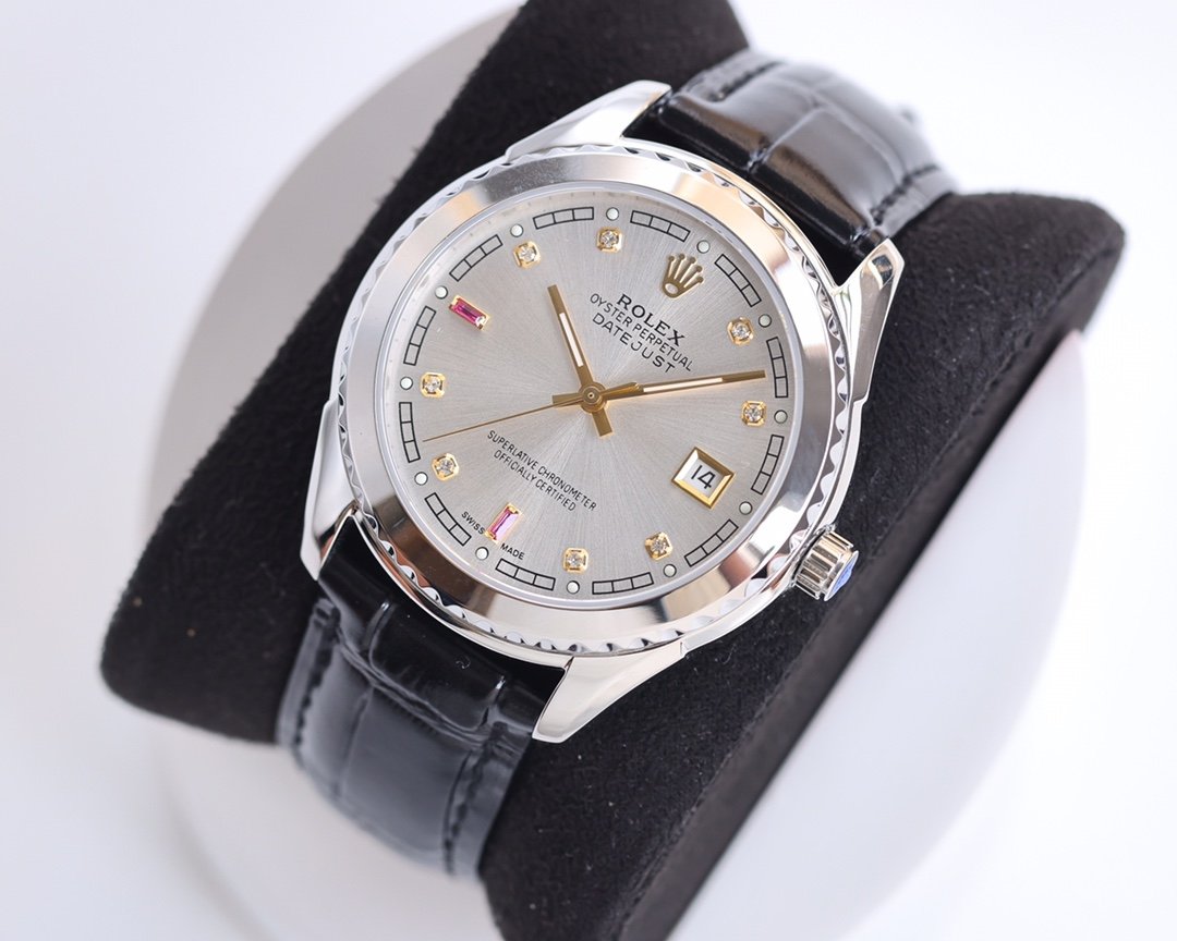 DATEJUST 40MM SMOOTH BEZEL STEEL CASE BLACK LEATHER