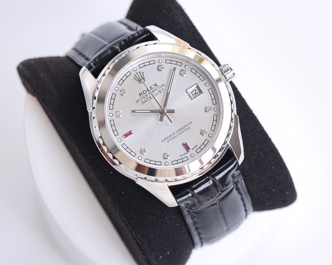 DATEJUST 40MM SMOOTH BEZEL STEEL CASE BLACK LEATHER