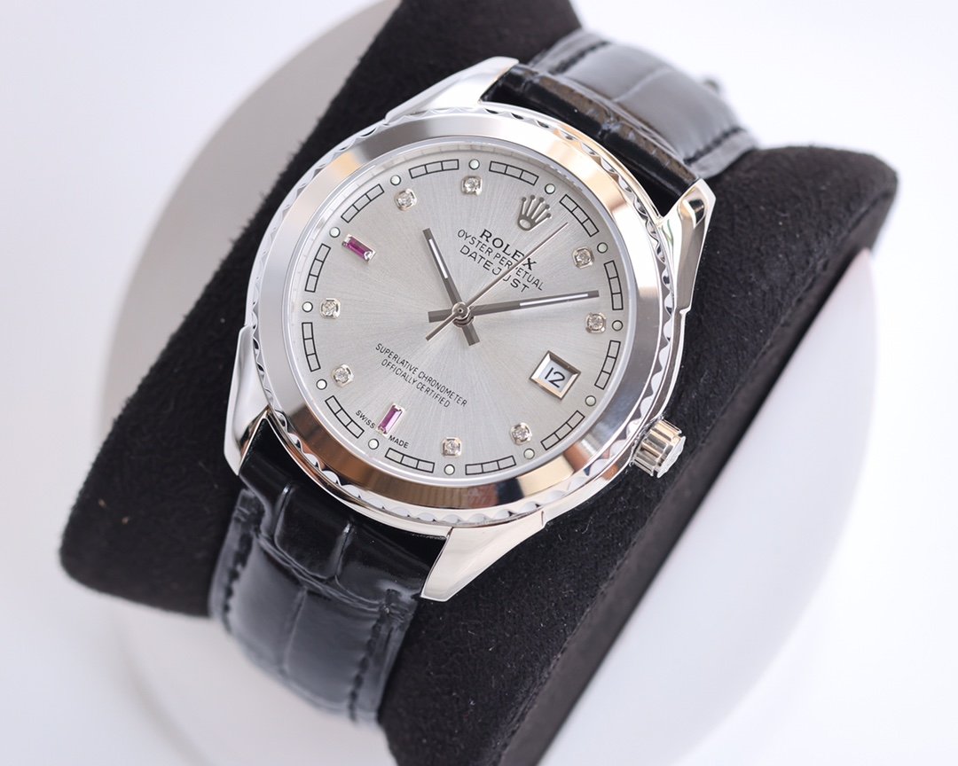 DATEJUST 40MM SMOOTH BEZEL STEEL CASE BLACK LEATHER