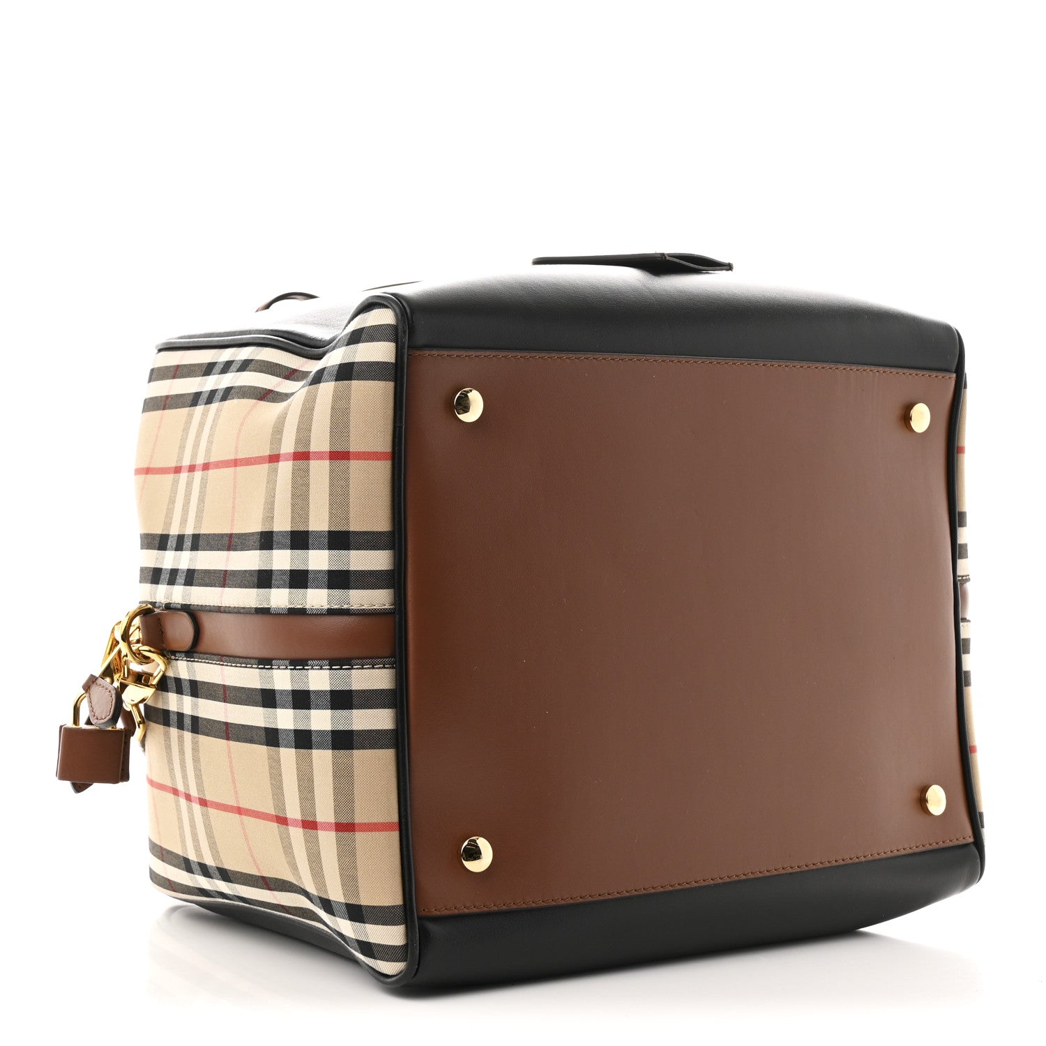 Smooth Calfskin House Check Medium Cube Bowling Bag Archive Beige