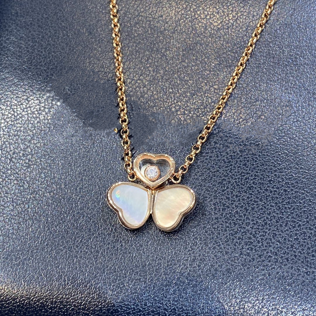 HAPPY HEART WING MOP PINK GOLD PEDANT NECKLACE