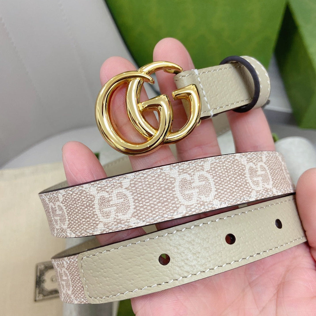 GG BELT DOUBLE G BUCKLE 20MM PINK CANVAS