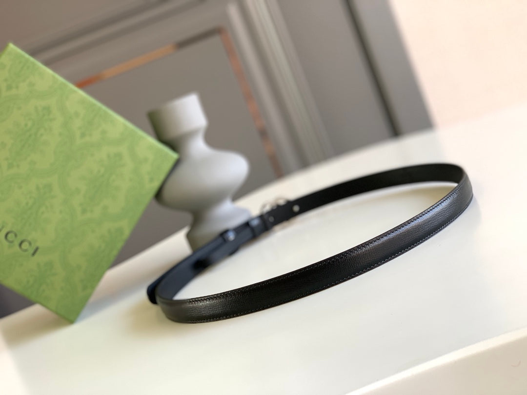 GG MARMONT THIN BELT DOUBLE G BUCKLE BLACK LEATHER