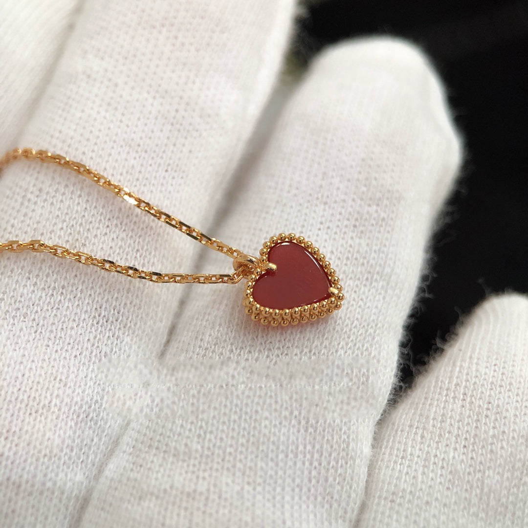 HEART CARNELIAN PINK GOLD NECKLACE