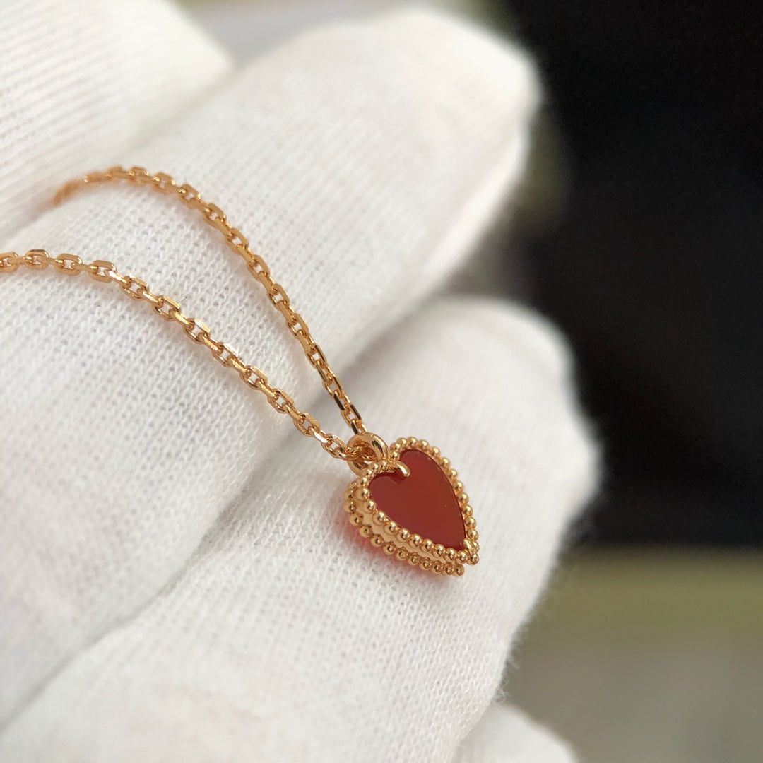 HEART CARNELIAN PINK GOLD NECKLACE