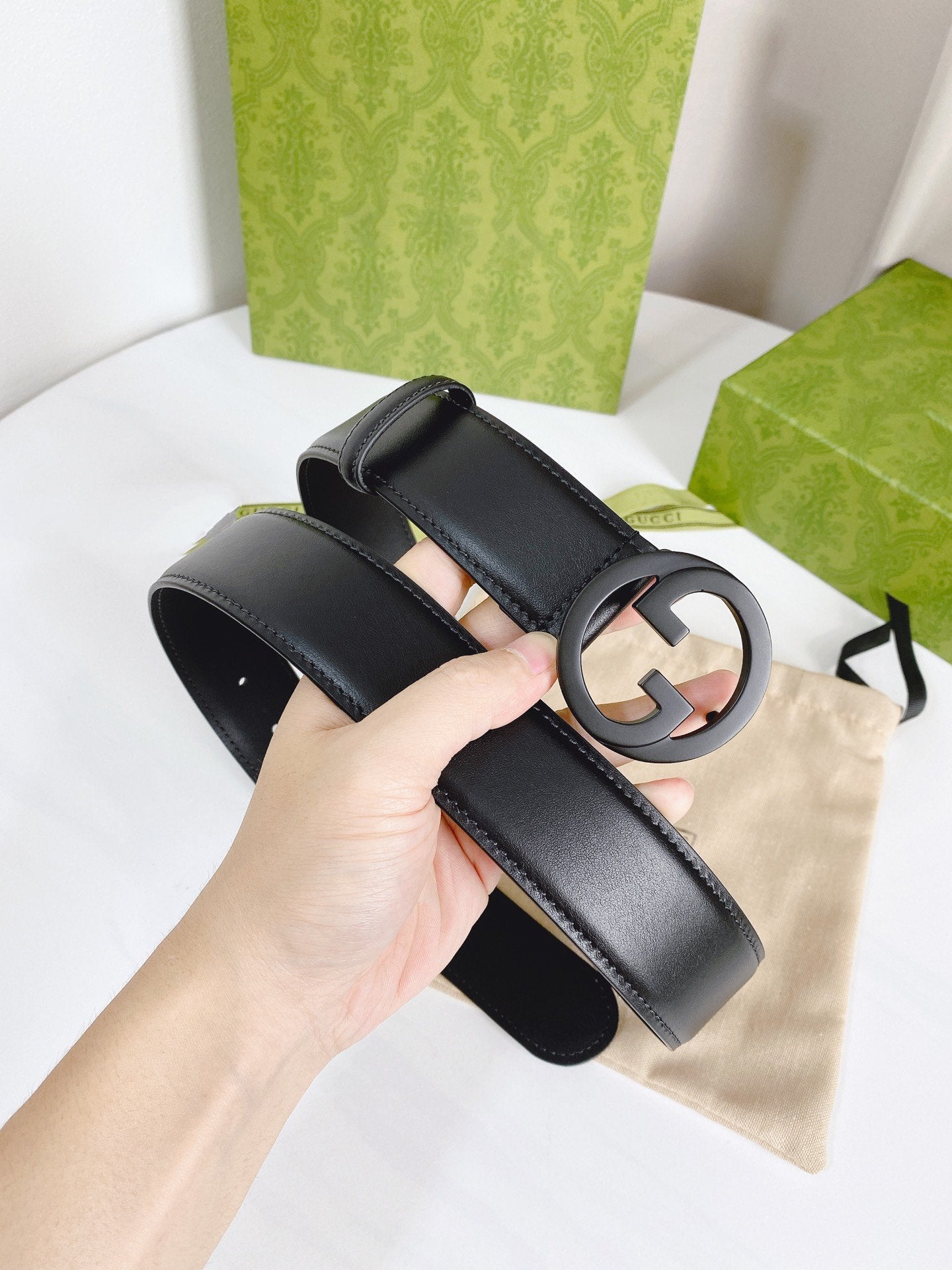 INTERLOCKING G BLACK BUCKLE 40MM BLACK LEAHTER
