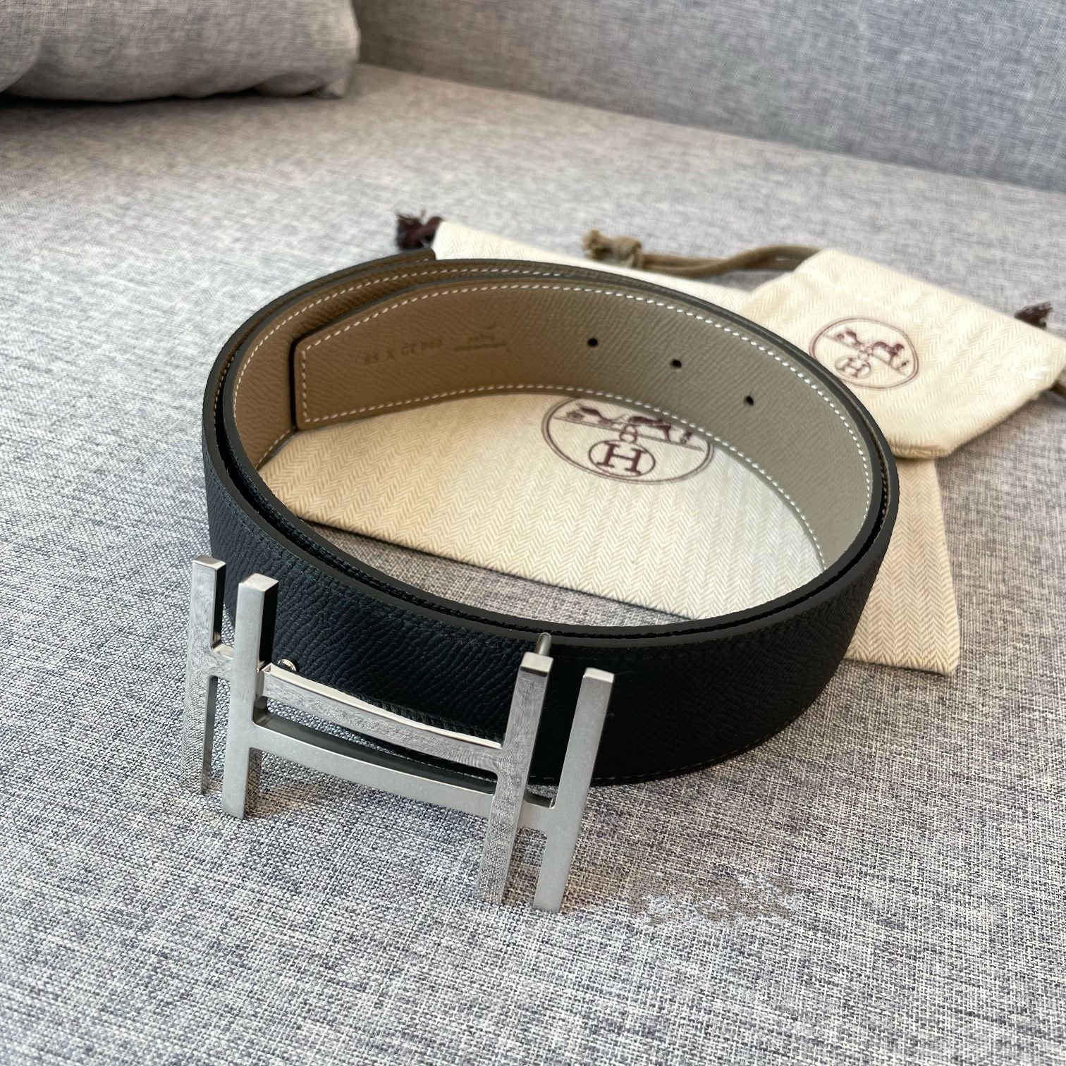 DOUBLE H 38MM BLACK GREY LEATHER