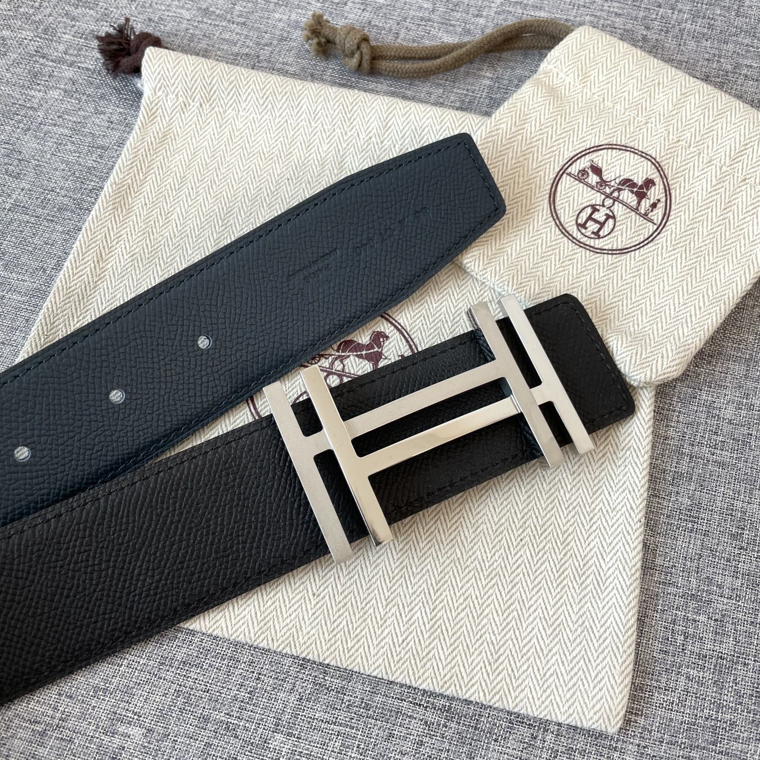 DOUBLE H 38MM BLACK BLUE LEATHER