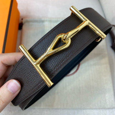 H JUMBO BELT 38MM GOLD BUCKLE DARK BLUE ETOUPE LEATHER