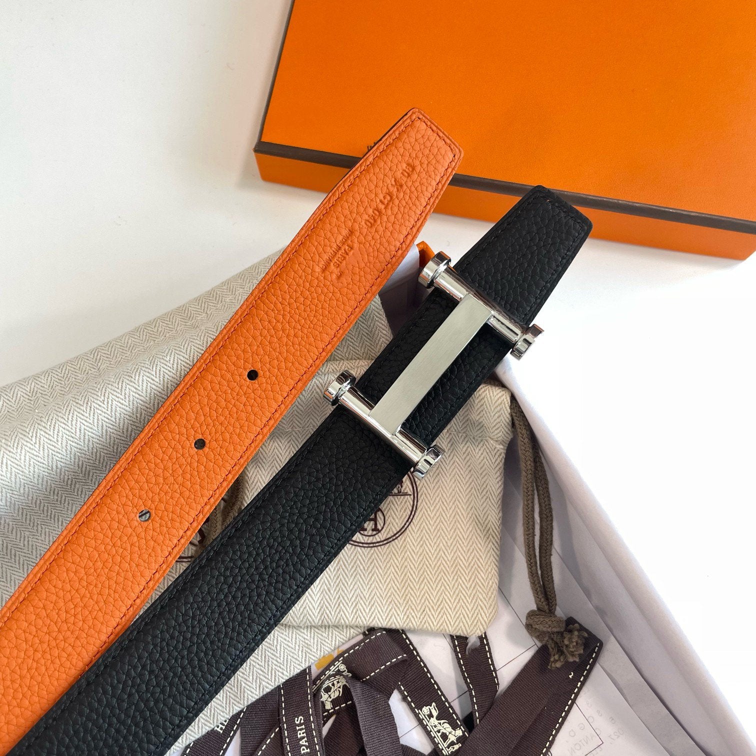 H AGORA BELT 32MM BLACK ORANGE LEATHER