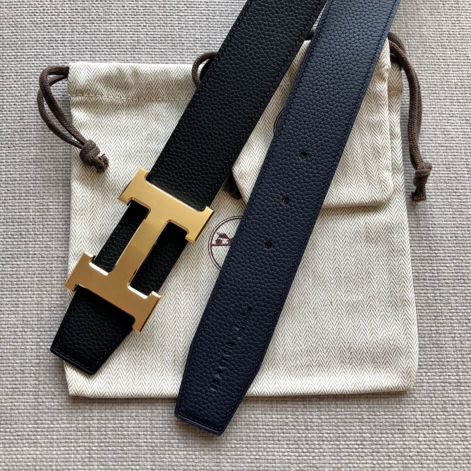 H CONTANCE BELT 38MM BLACK DARK BLUE LEATHER