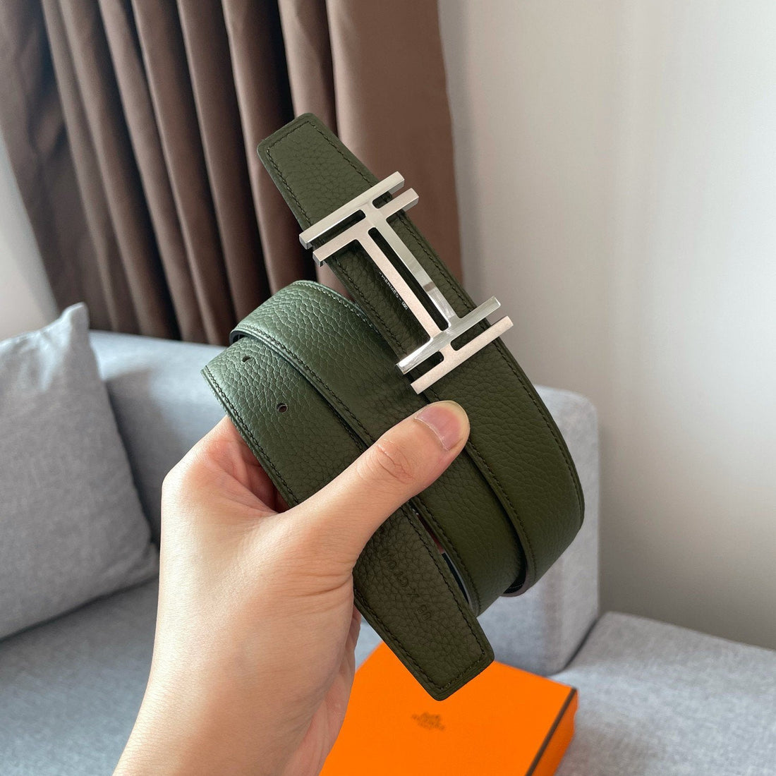 DOUBLE H REVERSIBLE BELT 32MM SILVER BUCKLE BLACK DARK GREEN LEATHER