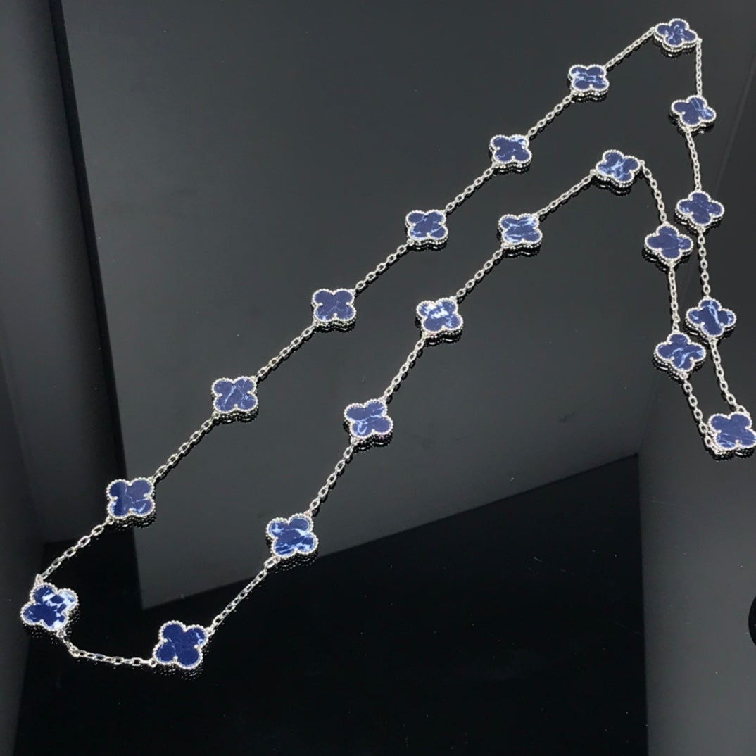 CLOVER 20 MOTIF SILVER PIETERSITE NECKLACE